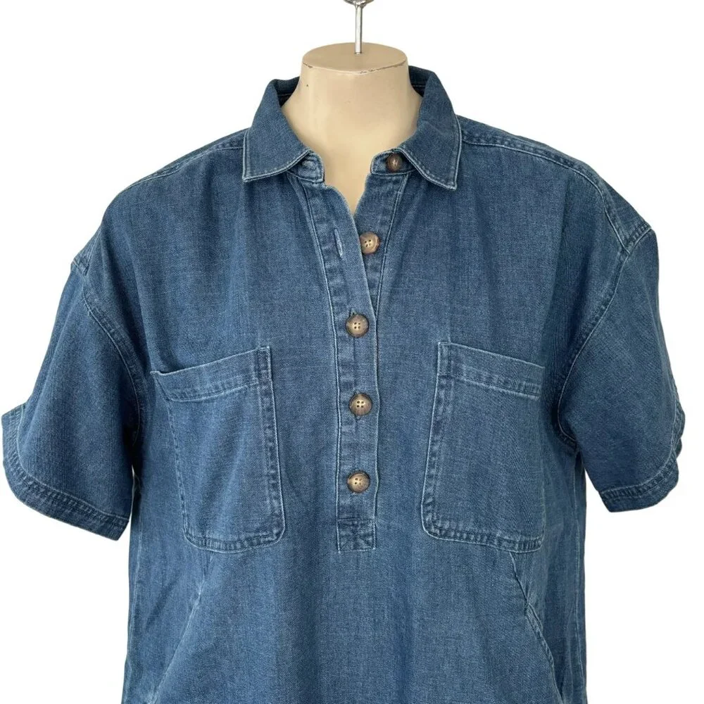 Marine Layer Indigo Blue Chambray Button Polo Dress - Picture 3 of 11